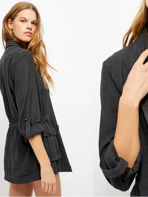 Free People Black Utility Charly Blazer Jacket Double Breasted Cargo Pocket L thumbnail 4