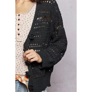 POL Open-Knit Floral Button‎ Cardigan - Small thumbnail 6