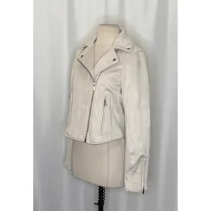 NWT!! ABERCROMBIE & FITCH Vegan Suede Moto Jacket Vegan Cropped Pale Gray Medium thumbnail 5