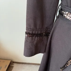 Zara Women 100% Cotton Trench Coat L Brown Sequin Belt Ruffle Collar Classic thumbnail 6