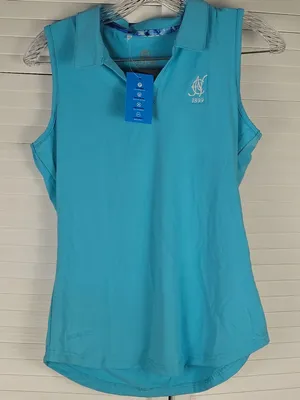 NWT Scales Womens‎ Aqua Blie Sleeveless Polo Golf Shirt Small thumbnail 1