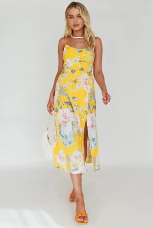 Selfie Leslie Yellow Floral Midi Dress thumbnail 2