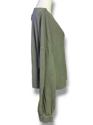 Free People Oversized Comfort Zone V Neck Pullover Sweatshirt Basil Medium NWT thumbnail 7