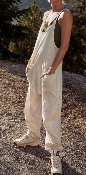 FP Movement Hot Shot Onesie jumpsuit beige ecru pockets zipper free people thumbnail 1