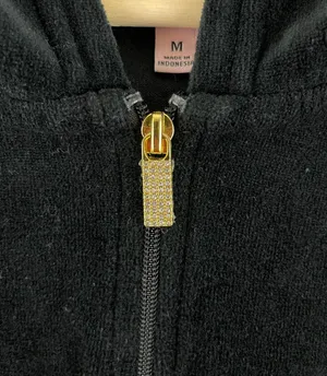 Y2K Black Velvet Velour Hooded Tracksuit Jacket Sweatshirt thumbnail 5