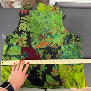 Dungarees L/XL Overalls Green Floral Patchwork Viscose Boho Hippie Stretch Artsy thumbnail 13