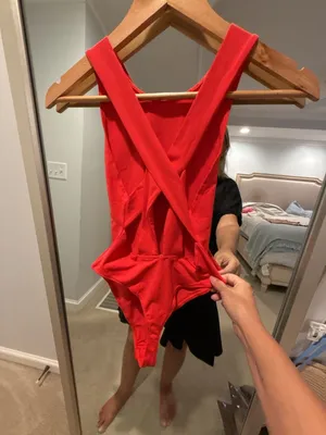 Intimately Free People Solid Red Sleeveless Criss-Cross Back Bodysuit thumbnail 4