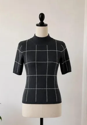 Ann Taylor Grid Knit Mock Neck Sweater Top Size S Minimal Chic thumbnail 1