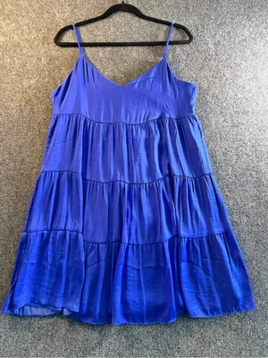 Naked Zebra Royal Blue Tiered Mini Dress Size Medium Summer Boho Cottage Core thumbnail 1