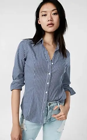 ✨ HP✨Express Blue Striped Button Down Shirt✨ thumbnail 1