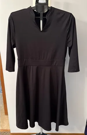 Nmoder Women's black Quarter‎ Sleeve Midi V-Neck Polyester Dress Size XL thumbnail 1