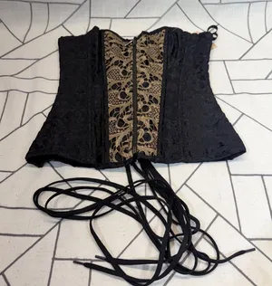 Spirit Halloween Corset Top One Size Black Gold Lace Up Steampunk Gothic New thumbnail 1