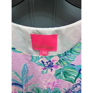 Lilly Pulitzer Pink Tropical Floral 100% Silk Shift Dress XXS Sleeveless Lace‎ thumbnail 4