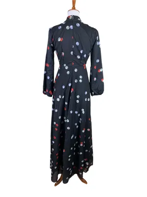 Annah Hariri Black Polka Dot Long Sleeve Maxi Dress US 6 Modest Flowy Boho thumbnail 3