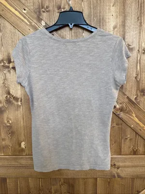 GUESS Women’s L Gray V Neck T Shirt Pink Floral Embroidered Short Sleeve (9332) thumbnail 6