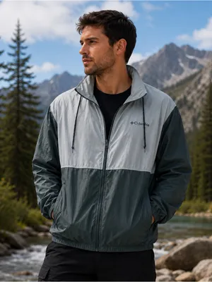 Columbia Morning View Windbreaker Mock Neck Jacket Size M Green Colorblock thumbnail 1