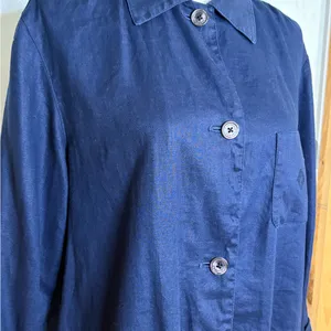 Lauren Ralph Lauren Linen Shacket Womens Blue Front Button Pockets size L thumbnail 2