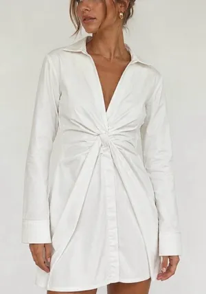 Zara Poplin Shirt Dress Mini White Knot Size XS Long Sleeve Bridal Shower Photos thumbnail 1