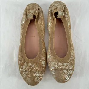 Unknown Suede‎ Metallic Floral Ballet Flat in Brown Silver Size 7 or 37 thumbnail 4