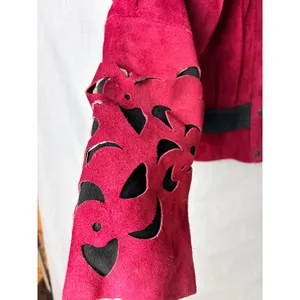 Vintage Phoenix Burgundy Black Suede Cutout Cropped Jacket‎ M Art Western AS IS thumbnail 10