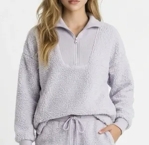 Aerie Dream Sherpa Quarter Zip Pullover Sweatshirt Womens Sz Small Lavender thumbnail 1