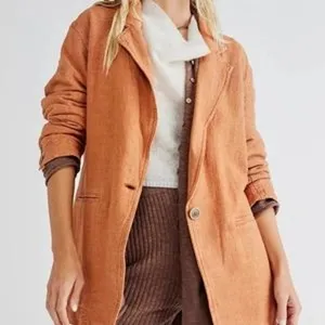 Free People NWOT We The Free Brown Button Linen Cotton Blend Heavy Blazer Jacket thumbnail 3
