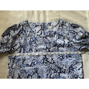 Chico's Blue Veil Snake Print Smocked Puff Sleeve Midi Dress W/ Pockets Size 0 thumbnail 9