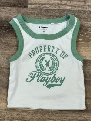 Playboy By PacSun Off White Crest Ribbed Tank Top Women’s Small thumbnail 2