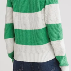 Varsity Cardigan Design History Green and White Striped Women's Sweater thumbnail 2