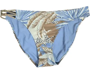Aerie Women Blue Tan‎ Tropical Palm Leaf Strappy Bikini Bottom Size L 1753-2363 thumbnail 1