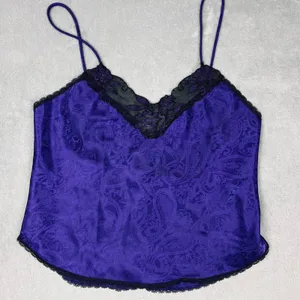 Sleep Solutions Purple Paisley Jacquard Lace Trim Camisole Top Women Small VTG thumbnail 1