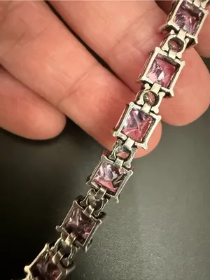 Vintage 925 Sterling Silver Princess Cut Pink CZ & Clear Round Tennis Bracelet thumbnail 10