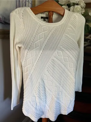 Cupio Cream Cable-Stitch cotton mix Crewneck Sweater Tunic Sz S thumbnail 1