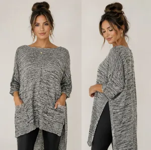 Free People NWT $98 Melange Hi-Lo Pullover Sweater Tunic Top XS Oversized Gray thumbnail 2