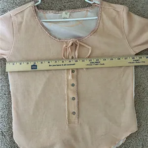 We The Free People Pink Cecelia Coquette Henley Bow Long Sleeve Top Size Large thumbnail 12