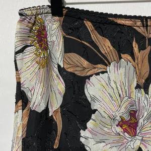 Band of Gypsies Collective Floral Print Midi Slip Skirt Rho Black Cream Size Large thumbnail 9