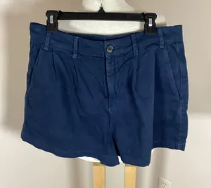 Free People Navy Blue Pleated Chino Shorts thumbnail 1