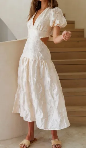 Cream Lace Bow Midi Dress thumbnail 1