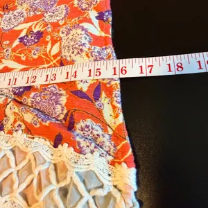 Miss Me Floral Boho Top Large Orange White Crochet Flutter Sleeve Crop Summer thumbnail 7