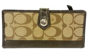Coach Brown Signature Bifold Snap Wallet Y2K VTG Leather ID window 10 Card Slots thumbnail 1