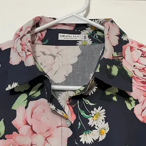 Minan NYC button up shirt blouse size medium floral rose daisy office workwear thumbnail 5