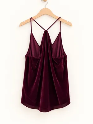 LOFT Burgundy Wine Velvet Racerback V-Neck Camisole Flowy Evening Dress Tank Top thumbnail 5
