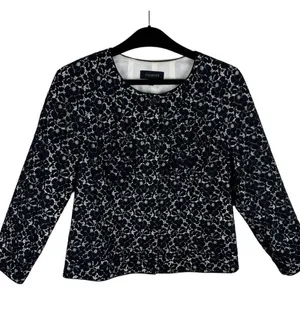 Talbots Black Floral Lace Overlay 3/4 Sleeve Crew Neck Line Button‎ Up Blazer 14 thumbnail 1