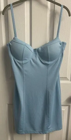 💋NASTY GAL COLLECTION Sky Blue Spaghetti Strap Bandage Sheath Padded Dress thumbnail 1