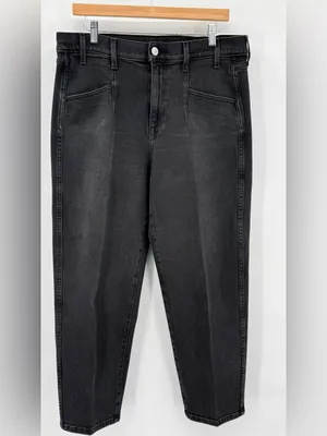 AYR The Beat Cotton High Rise Barrel Leg Ankle Crop Jean Washed Black Size 32 thumbnail 6