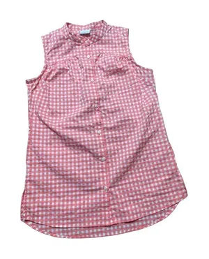 Columbia womens coral white checkered sleeveless blouse size M‎ thumbnail 1