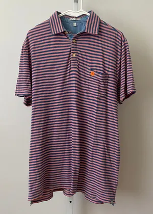 Peter‎ Millar Medium Pink Blue Striped Polo Shirt Short Sleeve Cotton Golf Tee thumbnail 1