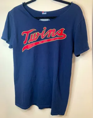 Majestic MN Twins T-Shirt. Women’s M. Buxton. Cut out neck for off the shoulder look thumbnail 1