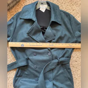 NWT Sage Green Trench Coat, Sadie & Sage, faux Suede, So Soft!‎ thumbnail 7