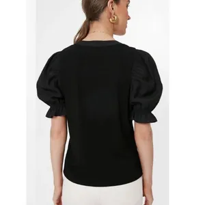 Tuckernuck Pomander Place Livia Top Small Black Henley Puff Sleeve Knit Ribbed thumbnail 2